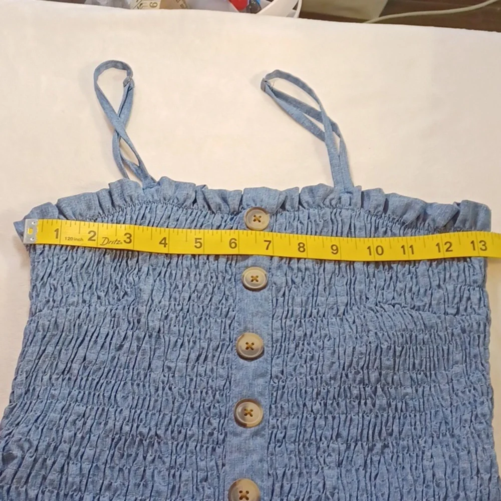 love by chesley chambray prairie smocked sundress button front spaghetti strap l - Picture 9 of 14